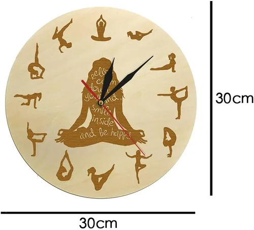 Vista 3 de XDG Reloj de pared de madera para yoga, decoración del hogar, meditación, yoga espiritual, silencioso, sin tictac, yoga, estudio de yoga, arte