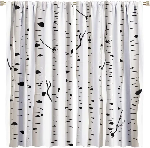 Vista 38 de Cortinas de abedul para sala de estar, niebla matutina en otoño, decoración del hogar, 42 x 45 pulgadas de largo
