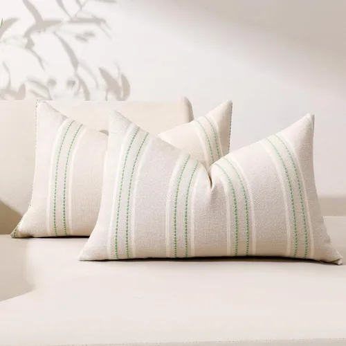 Vista 48 de Hckot Fundas de Almohadas Decorativas 16x16 Juego de 2 Fundas de Almohadas a Rayas de Lino Texturizado Almohadas Decorativas Fundas de Cojines