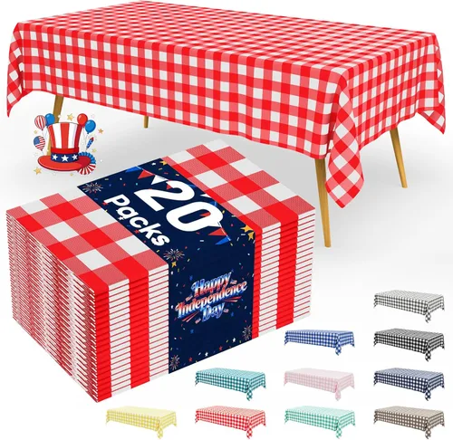 Vista 67 de Smiry Paquete de 3 Manteles Desechables de Cuadros Gingham Color Caqui - 54" x 72" Mantel de Plástico de Servicio Pesado, Cubiertas de Mesa