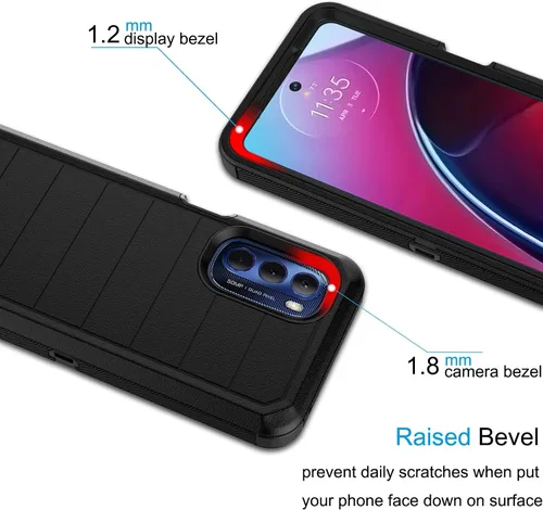 Vista 3 de Tekcoo Funda para Motorola Moto G Stylus 5G (2022) XT2215 con [protector de pantalla integrado] Clip para cinturón de bloqueo de funda