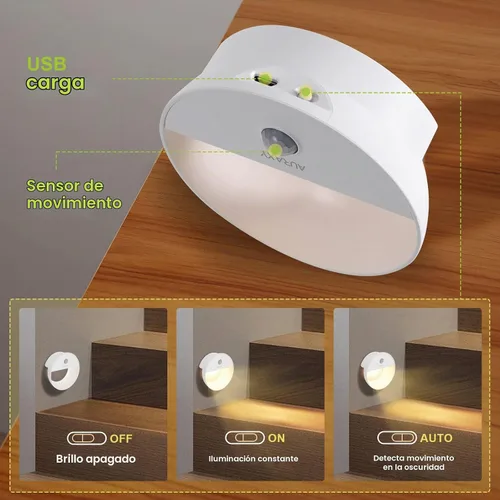 Vista 4 de AURAXY Luz nocturna con batería recargable, luz nocturna con sensor de movimiento, luz LED blanca cálida magnética con sensor de movimiento para luz