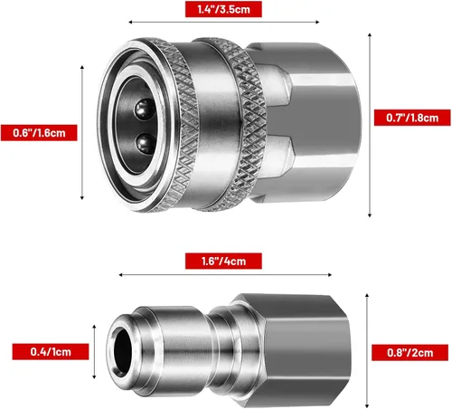 Vista 4 de 4 juegos de accesorios y adaptadores para hidrolimpiadoras, NPT kit de conector rápido macho y hembra de acero inoxidable de 3/8 pulgadas