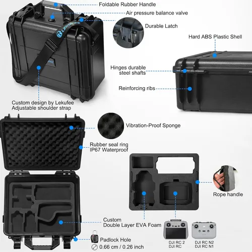 Vista 3 de Lekufee Funda rígida impermeable portátil para DJI Mini 4 Pro/3 Pro/3 Drone, RC 2/RC N3/N2, Goggles 2/3/Integra, RC Motion 2/3 y accesorios