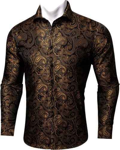 Vista 4 de Barry.Wang Camisas de manga larga con botones para hombre, diseño de cachemira de seda, estilo vintage, vaquero, fiesta, boda, casual