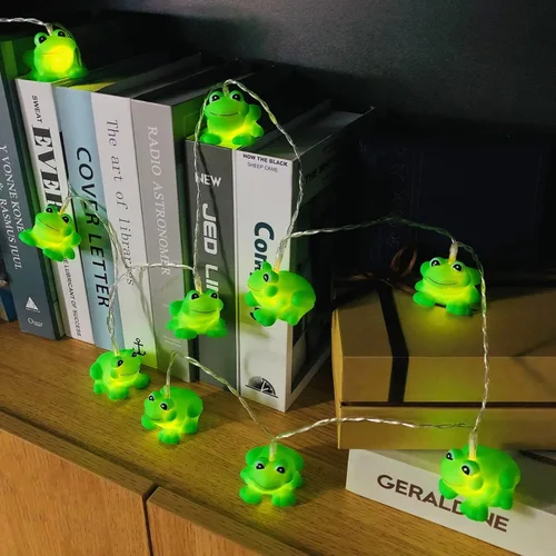 Vista 7 de Linda tira de luces de rana a pilas con función de temporizador, luz nocturna de rana para dormitorio de niños, Navidad, Halloween, cadena