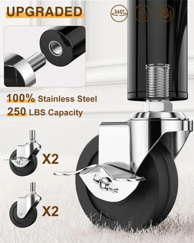 Vista 4 de Perchero de ropa resistente con carga de 520 libras, perchero ajustable con ruedas resistentes, percheros industriales de metal para colgar ropa