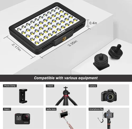 Vista 7 de Commlite CM-L50 - Luz LED de video para cámara, 50 LED 5700-6000 K, regulable, mini panel de luz para smartphones y cámaras, apto para Canon, Sony