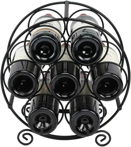 Vista 7 de TreeLen Estante de vino para encimera, soporte organizador de vino para 7 botellas, soporte de almacenamiento de vino de pie sin metal, soporte