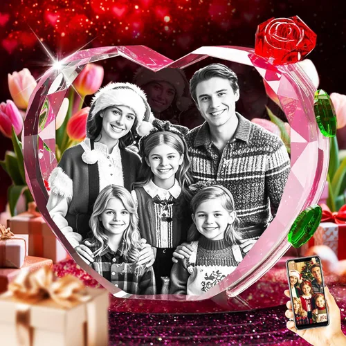 Vista 19 de 3D Crystal Photo with Red Crystal Rose, Personalized Mothers Day Gifts for Mom, Wife, Women, Her, Girlfriend, Couple, Customized Glass Photo