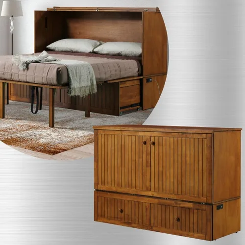 Vista 4 de Mega Solutions Murphybedz Tuscany Cama armario Murphy con estación de carga de 15 cm, tamaño queen (roble rubio).. (Blonde Oak)