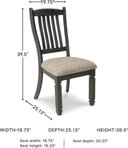 Vista 3 de Signature Design by Ashley Tyler Creek Silla auxiliar tapizada para comedor, 2 unidades, madera maciza, 19.25 pulgadas de alto, negro y negro