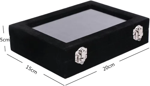 Vista 3 de LANTWOO 24 rejillas de terciopelo anillo de cristal pendientes caja de joyería organizador de pendientes soporte de almacenamiento vitrina
