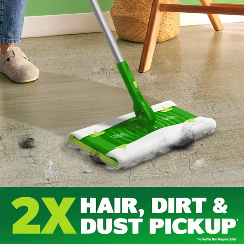 Vista 2 de Swiffer Kit de iniciación de lujo para el cabello con poste plegable, 9 paños secos con imán para el cabello, 2 paños húmedos adicionales para mopa