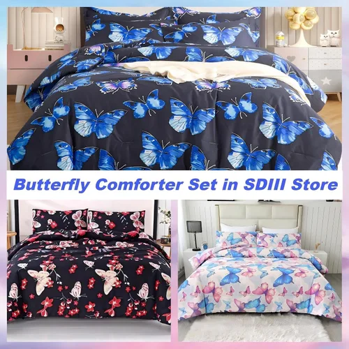 Vista 4 de SDIII Sábana bajera ajustable de mariposa colorida con 2 fundas de almohada, bolsillo profundo, microfibra suave, tamaño individual, para niños