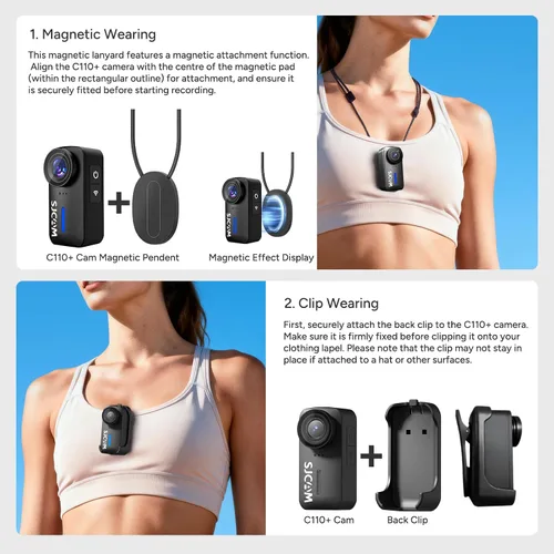 Vista 8 de SJCAM Combo de tarjetas C110Plus 64G, cámara de acción de bolsillo 4K POV, 170° FOV, estabilización de 6 ejes, mini cámara corporal, impermeable