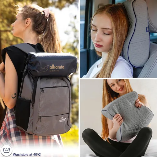 Vista 3 de alkamto Cómoda almohada de espuma viscoelástica para viajes y campamentos, bolsa portátil fácil de llevar, funda de almohada con regulación