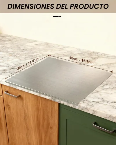 Vista 3 de Tabla de cortar de acero inoxidable 304 para cocina - Tabla de pan grande en forma de L, tabla de cortar de doble cara para hornear, tabla de cortar