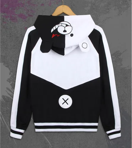 Vista 3 de Sudadera con capucha de oso negro y blanco, disfraz de anime para cosplay, con cremallera, unisex, chaqueta