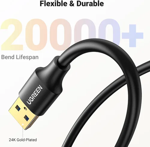 Vista 8 de UGREEN Cable de extensión USB 3.0 USB 3.0 macho A a hembra A 5Gbps compatible con Gamepad unidad flash USB Hub disco duro externo teclado impresora