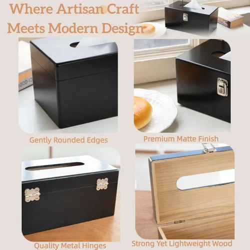 Vista 3 de Funda rectangular negra para caja de pañuelos con interruptor de metal, soporte rectangular para caja de pañuelos con tapa, accesorios de baño