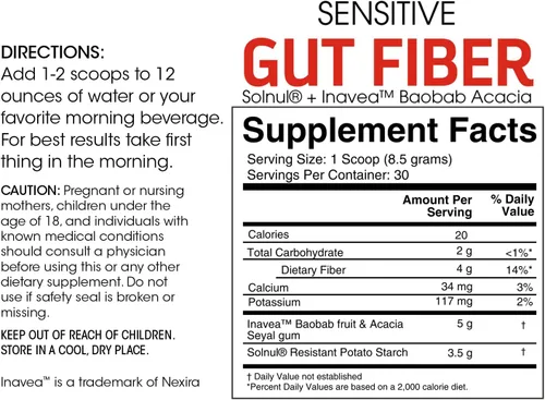 Vista 2 de Silver Fern Suplemento de fibra intestinal sensible: cada tina = 30 cucharadas = suministro de 30 días, 0.21 oz de fibra dietética por porción