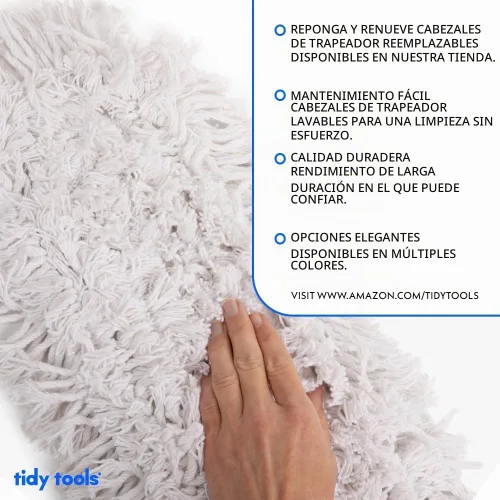 Vista 6 de Trapeador de polvo y barredora comercial de algodón de 18 pulgadas Extendable Metal Handle For Hardwood, Tile, Vinyl & Concrete. Reusable Dry Mop.