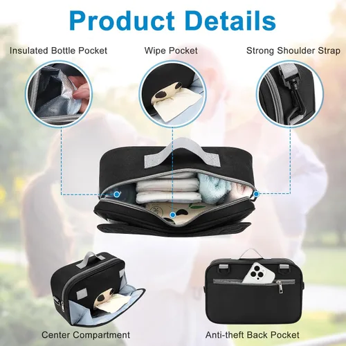 Vista 4 de Accmor Organizador de cochecito, organizador universal para cochecito con bolsillo aislado para portavasos y bolsa de cochecito de gran capacidad