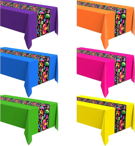 Vista 14 de Oudain 3 piezas de mantel de fiesta de 108 x 54 pulgadas, mantel de plástico mexicano impermeable, mantel desechable para noche de tacos, fiesta