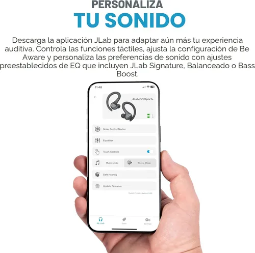 Vista 2 de JLab Go Sport+ - Auriculares inalámbricos de entrenamiento con llamadas claras C3, diseño deportivo de gancho seguro, tiempo de reproducción