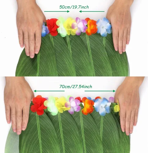 Vista 5 de PHOGARY 7 Pack Hawaiian Flower Leaf Hula Skirt Costume Accessory Kit for Hawaii Luau Party Azul
