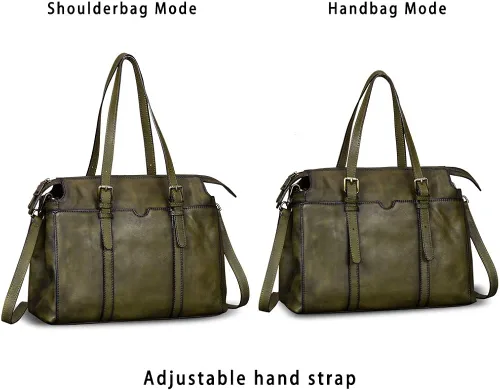 Vista 2 de IVTG Bolso de cuero genuino para las mujeres vintage hecho a mano superior manija bolso Crossbody Satchel