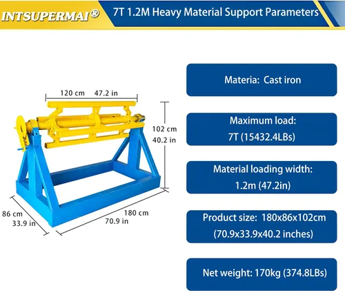 Vista 2 de INTSUPERMAI Heavy-Duty Cast Iron Auto Material Coiling/Uncoiling System - 7T Capacity with 4-Rod Hydraulic Adjustment & Triangular Reinforcement for