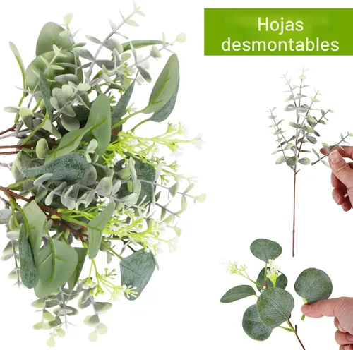 Vista 4 de ZeKonan 120 piezas de tallos de eucalipto artificiales a granel de hojas de dólar de plata sintética para ramos de florero, hojas de eucalipto