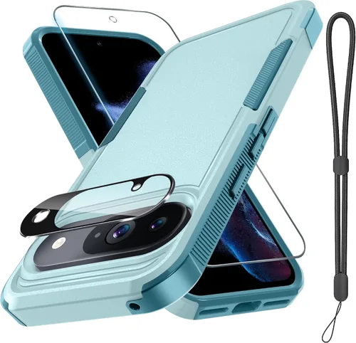 Vista 11 de Janmitta Funda para Google Pixel 9 Pro XL con protector de pantalla + protector de lente de cámara + correa de muñeca, resistente a prueba de NEGRO