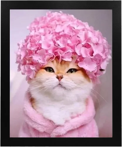 Vista 5 de AMERICAN LUXURY GIFTS Impresión artística de pared con sombrero de flores y gatitos, impresión de fotos de gato de 8 x 10 pulgadas, ideal