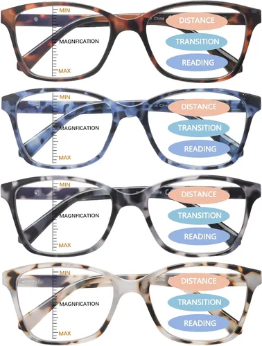 Vista 8 de Paquete de 4 lentes de lectura progresivos multienfoque para mujeres y hombres, bisagra de resorte, bloqueo de luz azul, lectores Mezcla