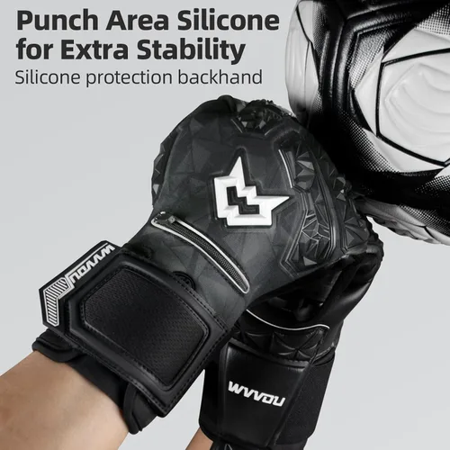 Vista 5 de WVVOU Guantes de portero de fútbol para adultos y jóvenes, guantes de portero de alto rendimiento con 5 protectores de dedos desmontables, guantes