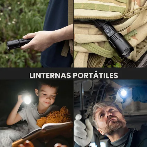 Vista 8 de Paquete de 3 linternas recargables de altos lúmenes, 99,000 lúmenes, linterna LED súper brillante para casa y campamento, linterna de mano