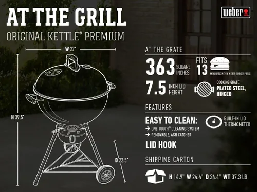 Vista 14 de Weber Original Kettle Premium - Parrilla de carbón, 22 pulgadas, color negro
