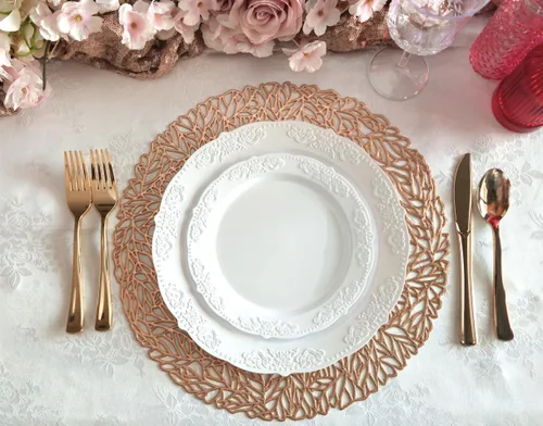 Vista 4 de Occasions: Paquete de 10 manteles individuales metálicos de vinilo prensado/decoración de boda (primavera, oro rosa)