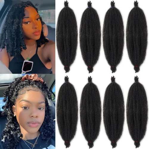 Vista 92 de Cabello de Envoltura Pre-Esponjado de 8 Pulgadas, 3 Paquetes, Cabello Afro Twist Pre-Separado Elástico para Locs, Cabello Afro Twist Negro Natural