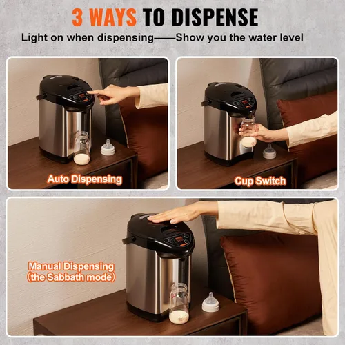 Vista 5 de VEVOR Dispensador de agua caliente, caldera y calentador de agua ajustable de 4 temperaturas, calentador de agua de encimera de acero inoxidable