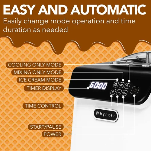 Vista 3 de Whynter Máquina automática para hacer helados de 1.28 cuartos de galón vertical con compresor integrado, pantalla digital LCD y temporizador, sin