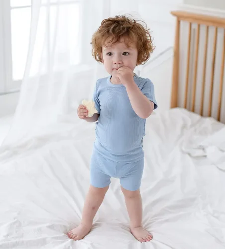Vista 4 de AVAUMA - Conjunto de pijama acanalada para niños y niñas, de ajuste ceñido, para uso diario