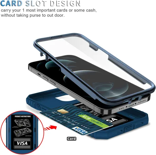 Vista 2 de Fetrim Funda para iPhone 12, Funda de teléfono con soporte de anillo de rotación para Apple iPhone 12/12 PRO - Azul