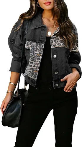 Vista 7 de Chaqueta de mezclilla para mujer, chaqueta de camionero clásica, botón deshilachado, recortada, suelta #0921-azul claro