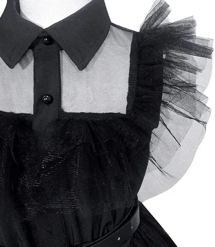 Vista 6 de Zalongye Disfraz negro para niñas, disfraz de familia negro, disfraz de Halloween, vestido de fiesta para niñas de 4 a 13 años