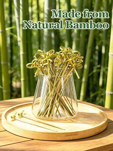 Vista 4 de 500 piezas de pinchos de bambú 4.8 '' palillos de dientes biodegradables naturales para aperitivo Looped Knot Cocktail Picks for Wedding Holiday