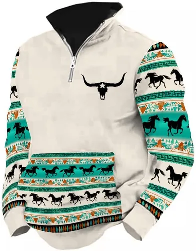 Vista 31 de LOAIHA Native American - Sudadera con capucha para hombre, manga larga, cremallera de 1/4, chaqueta vaquera